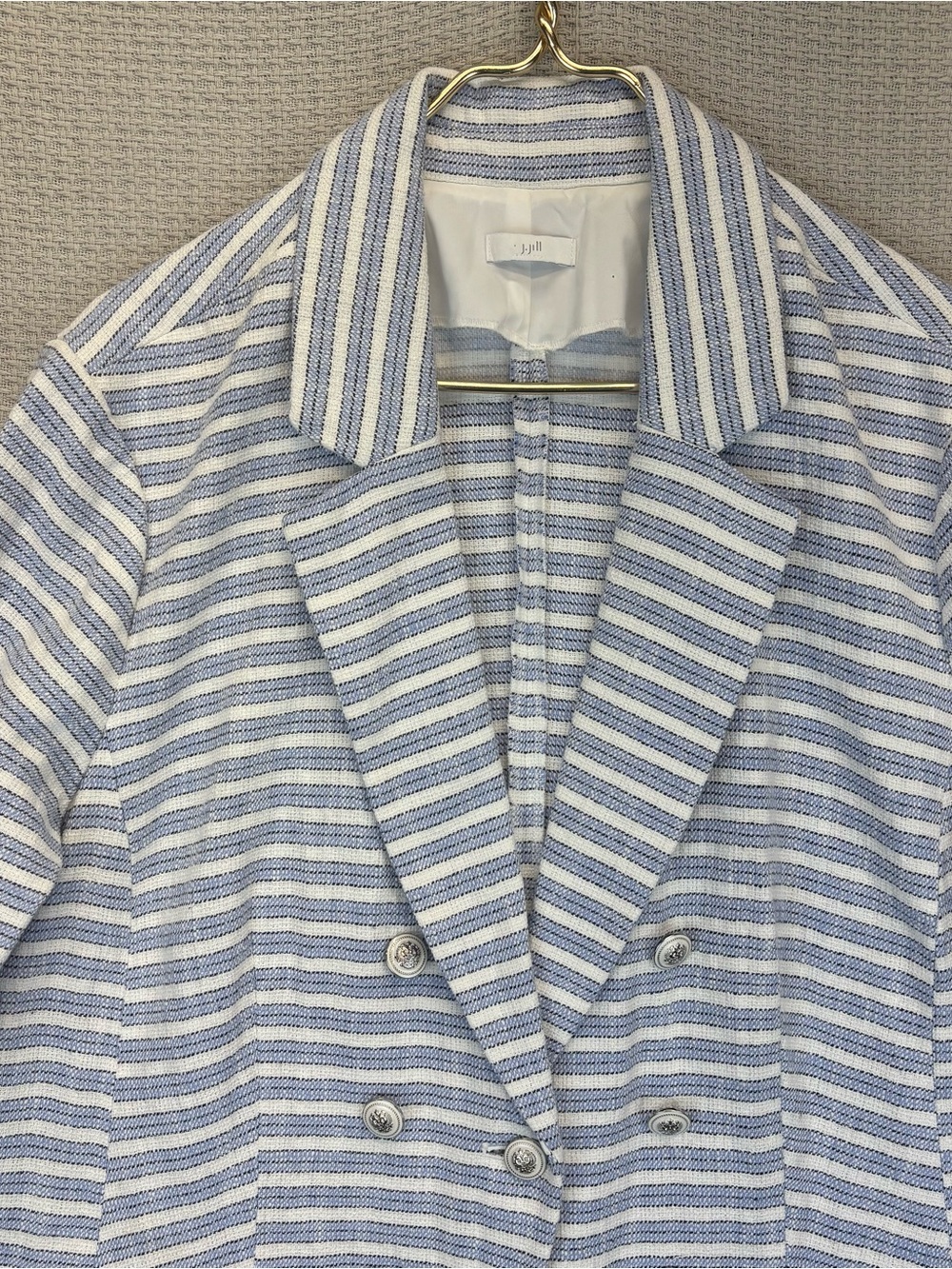 J Jill Plus Size L Spectator Blazer Blue White Striped Jacket Coastal Nautical - Picture 2 of 11